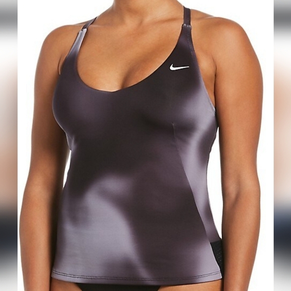 Nike Swim Spectrum Tankini Top Swimsuit Top Black Grey Marble Tie Dye Beach sz M - Picture 1 of 13